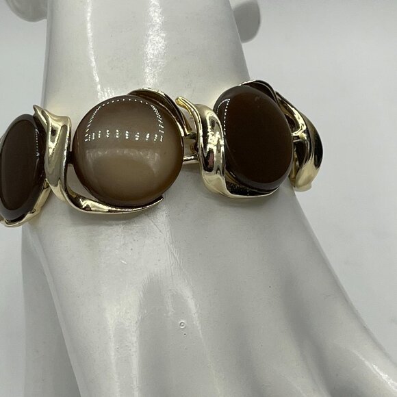 Lisner Coffee Brown Cabochon Thermoset Bracelet JP186 - Picture 1 of 9